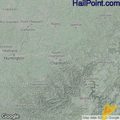 Hail Map for Charleston, WV Region on August 6, 2020 