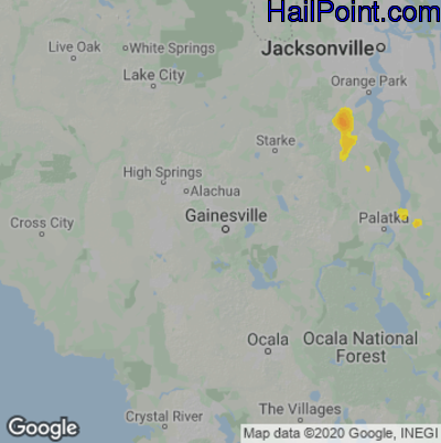 Hail Map for Gainesville, FL Region on August 6, 2020