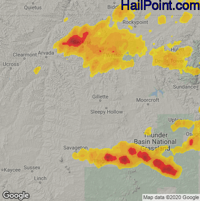 Hail Map for Gilette, WY Region on August 6, 2020