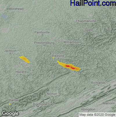Hail Map for Pikeville, KY Region on August 6, 2020