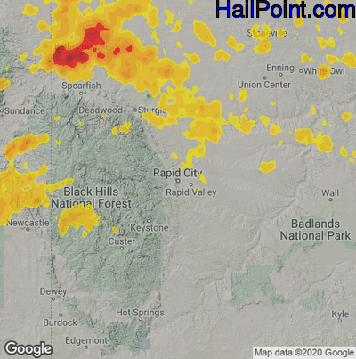 Hail Map for Rapid City, SD Region on August 7, 2020