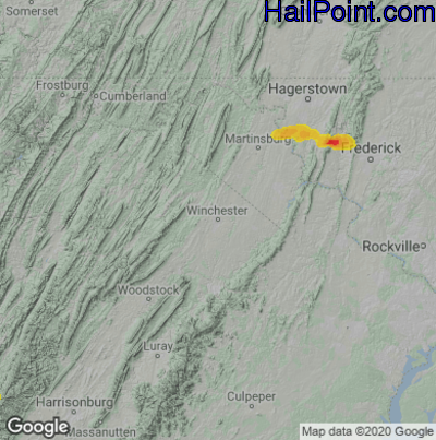 Hail Map for Winchester, VA Region on August 7, 2020
