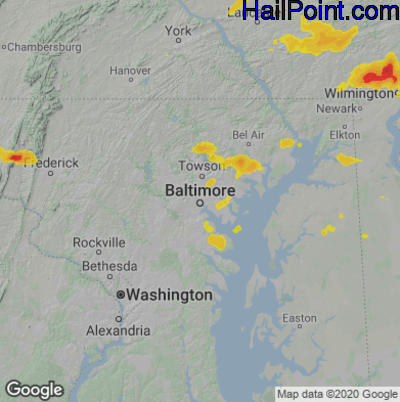 Hail Map for Baltimore, MD Region on August 7, 2020