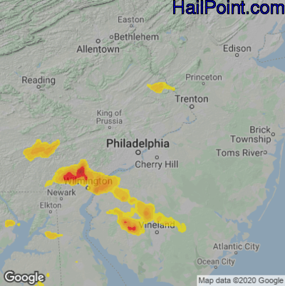 Hail Map for Philadelphia, PA Region on August 7, 2020