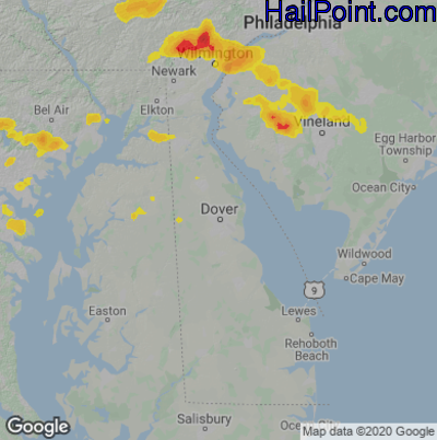 Hail Map for Dover, DE Region on August 7, 2020