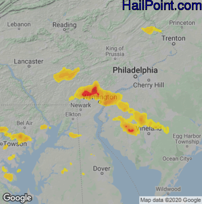 Hail Map for Wilmington, DE Region on August 7, 2020 