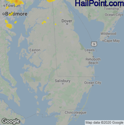 Hail Map for Seaford, DE Region on August 7, 2020