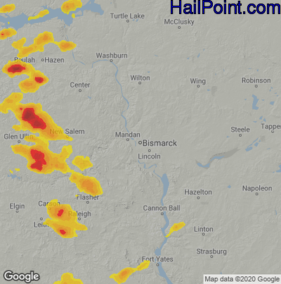 Hail Map for Bismark, ND Region on August 7, 2020
