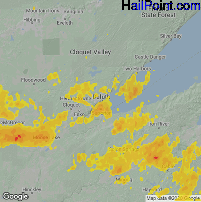 Hail Map for Duluth, MN Region on August 8, 2020