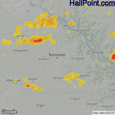 Hail Map for Rochester, MN Region on August 8, 2020