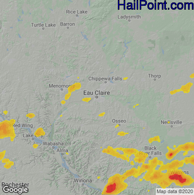 Hail Map for Eau Claire, WI Region on August 8, 2020