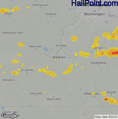 Hail Map for Mankato, MN Region on August 8, 2020