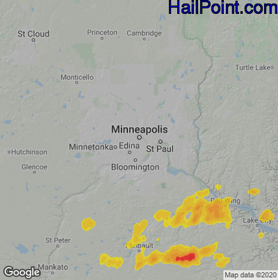 Hail Map for Minneapolis, MN Region on August 8, 2020