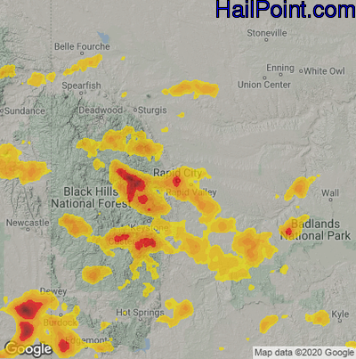Hail Map for Rapid City, SD Region on August 8, 2020