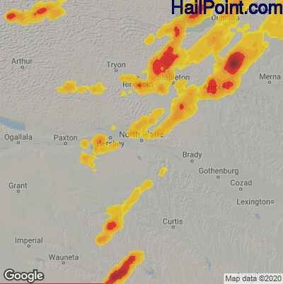 Hail Map for North Platte, NE Region on August 9, 2020