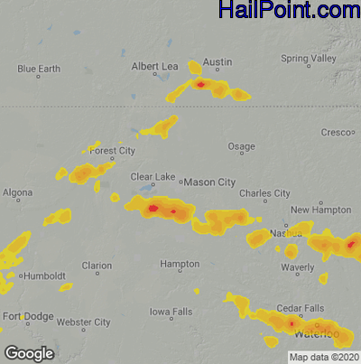 Hail Map for Mason City, IA Region on August 9, 2020