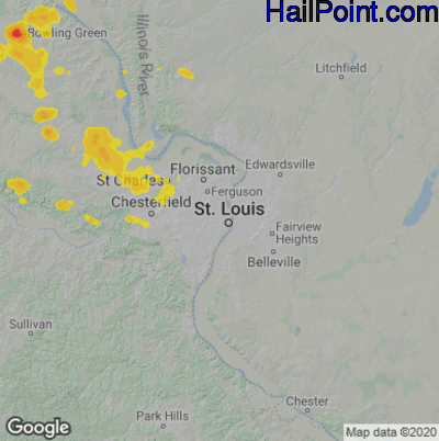 Hail Map for St. Louis, MO Region on August 9, 2020