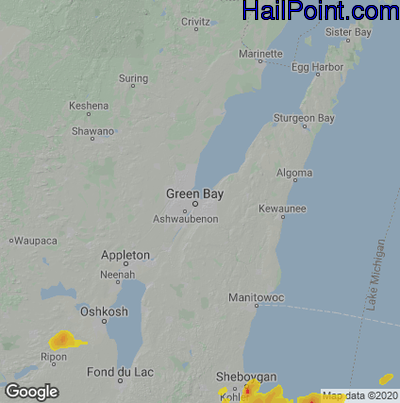 Hail Map for Green Bay, WI Region on August 9, 2020