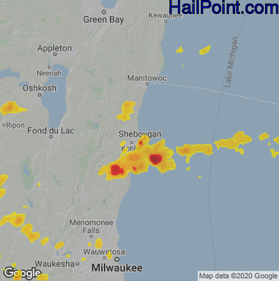 Hail Map for Sheboygan, WI Region on August 9, 2020 