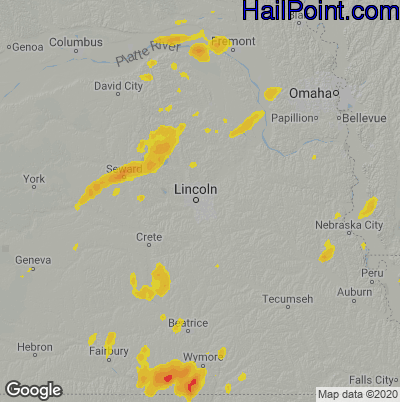 Hail Map for Lincoln, NE Region on August 9, 2020