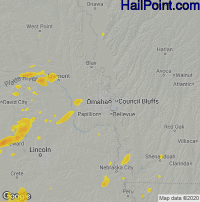 Hail Map for Omaha, NE Region on August 9, 2020