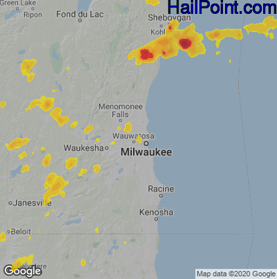 Hail Map for Milwaukee, WI Region on August 9, 2020