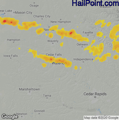 Hail Map for Waterloo, IA Region on August 9, 2020 