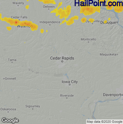 Hail Map for Cedar Rapids, IA Region on August 9, 2020