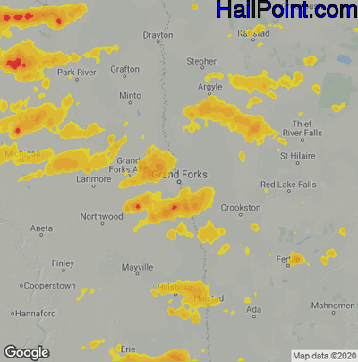 Hail Map for Grand Forks, ND Region on August 9, 2020