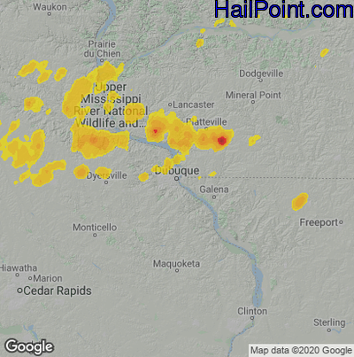 Hail Map for Dubuque, IA Region on August 9, 2020