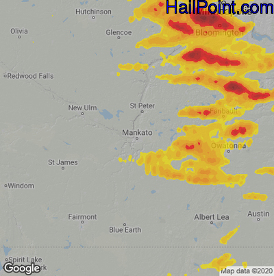 Hail Map for Mankato, MN Region on August 9, 2020