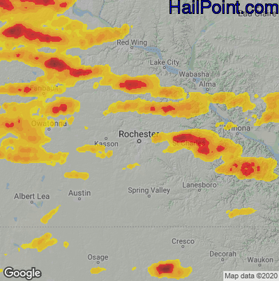 Hail Map for Rochester, MN Region on August 9, 2020 