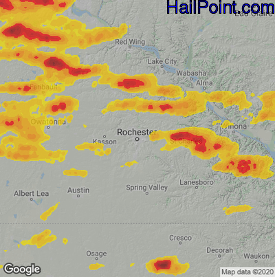 Hail Map for Rochester, MN Region on August 9, 2020