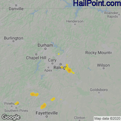 Hail Map for Raleigh, NC Region on August 9, 2020
