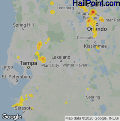 Hail Map for Lakeland, FL Region on August 9, 2020 