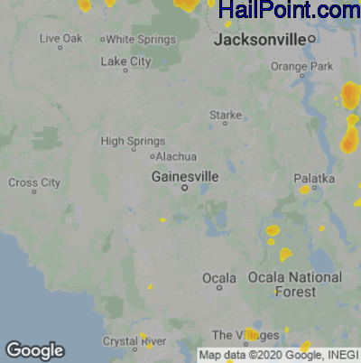 Hail Map for Gainesville, FL Region on August 9, 2020