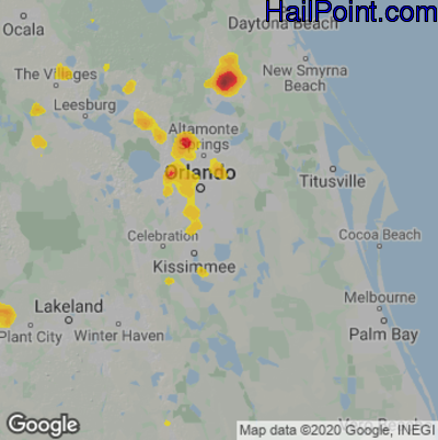 Hail Map for Orlando, FL Region on August 9, 2020
