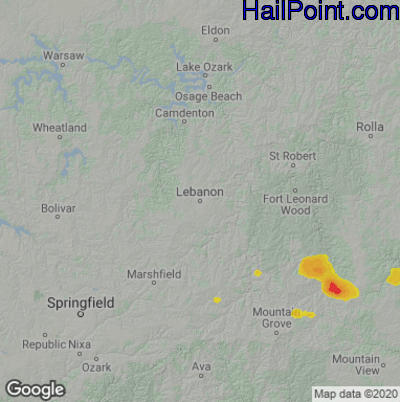 Hail Map for Lebanon, MO Region on August 9, 2020