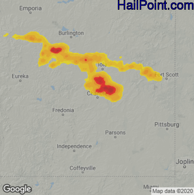 Hail Map for Chanute, KS Region on August 9, 2020