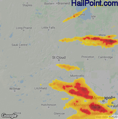 Hail Map for St Cloud, MN Region on August 10, 2020 