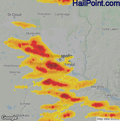 Hail Map for Minneapolis, MN Region on August 10, 2020