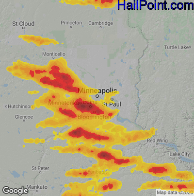 Hail Map for Minneapolis, MN Region on August 10, 2020 