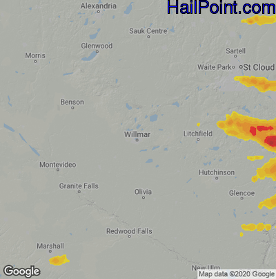 Hail Map for Willmar, MN Region on August 10, 2020
