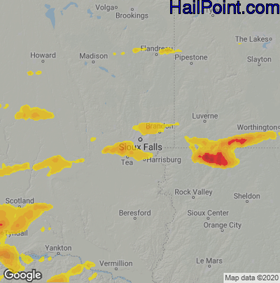 Hail Map for Sioux Falls, SD Region on August 10, 2020