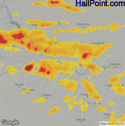 Hail Map for Grand Island, NE Region on August 10, 2020