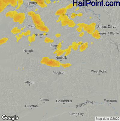 Hail Map for Norfolk, NE Region on August 10, 2020