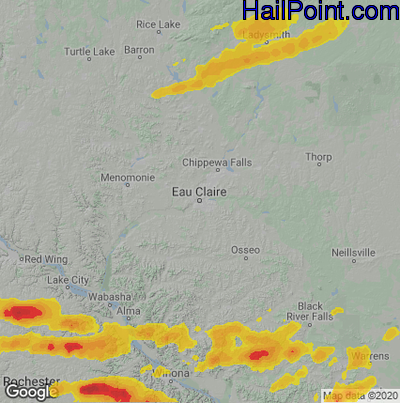 Hail Map for Eau Claire, WI Region on August 10, 2020