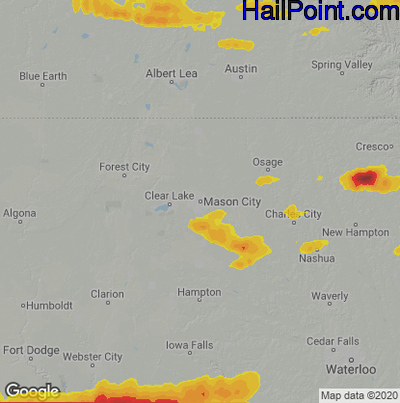 Hail Map for Mason City, IA Region on August 10, 2020