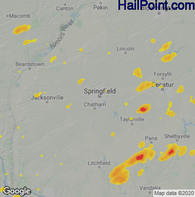 Hail Map for Springfield, IL Region on August 10, 2020