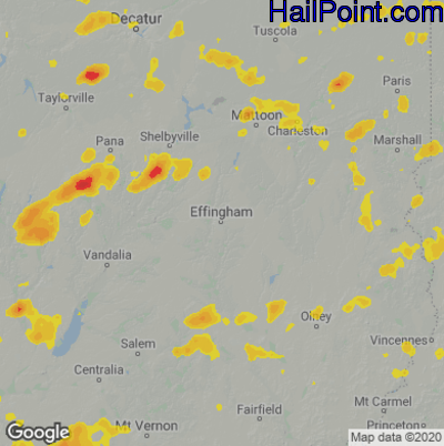 Hail Map for Effingham, IL Region on August 10, 2020 